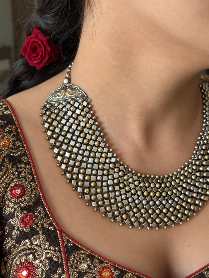 Dual Tone 925 Silver Tribal Maharani Necklace