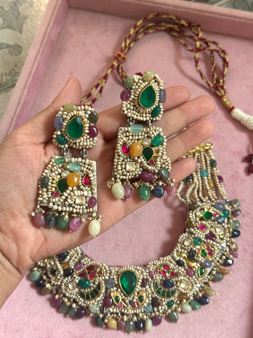 Handmade 925 Silver Nakhra Gemstone Necklace Set | SHIVKA