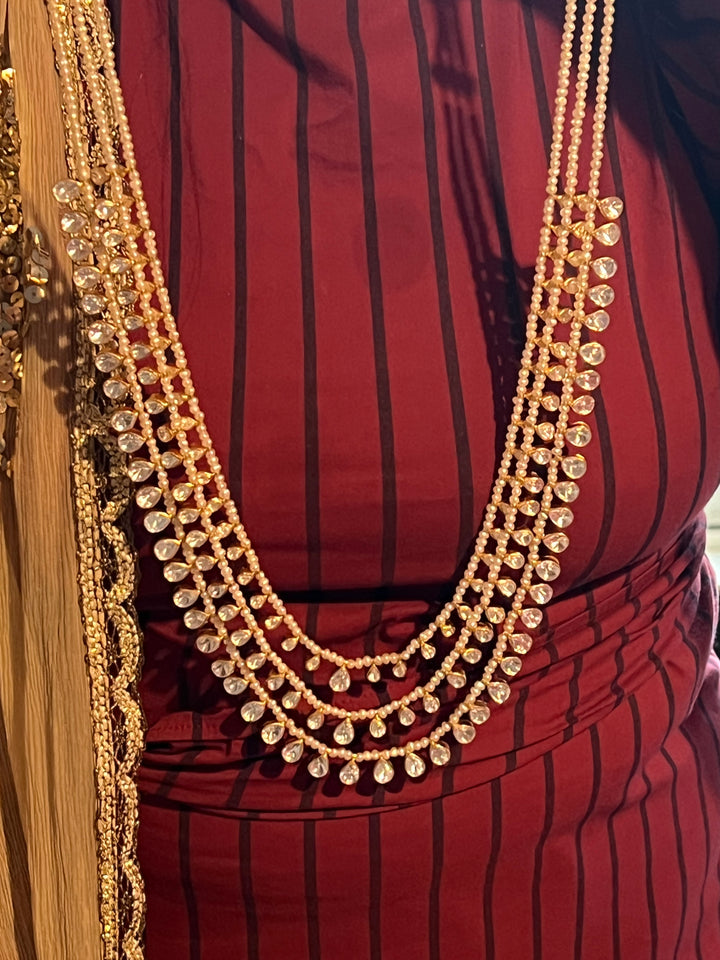 Three-Layered Kundan Freshwater Pearls 925 Silver Necklace