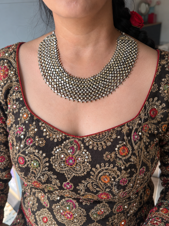 Dual Tone 925 Silver Tribal Maharani Necklace