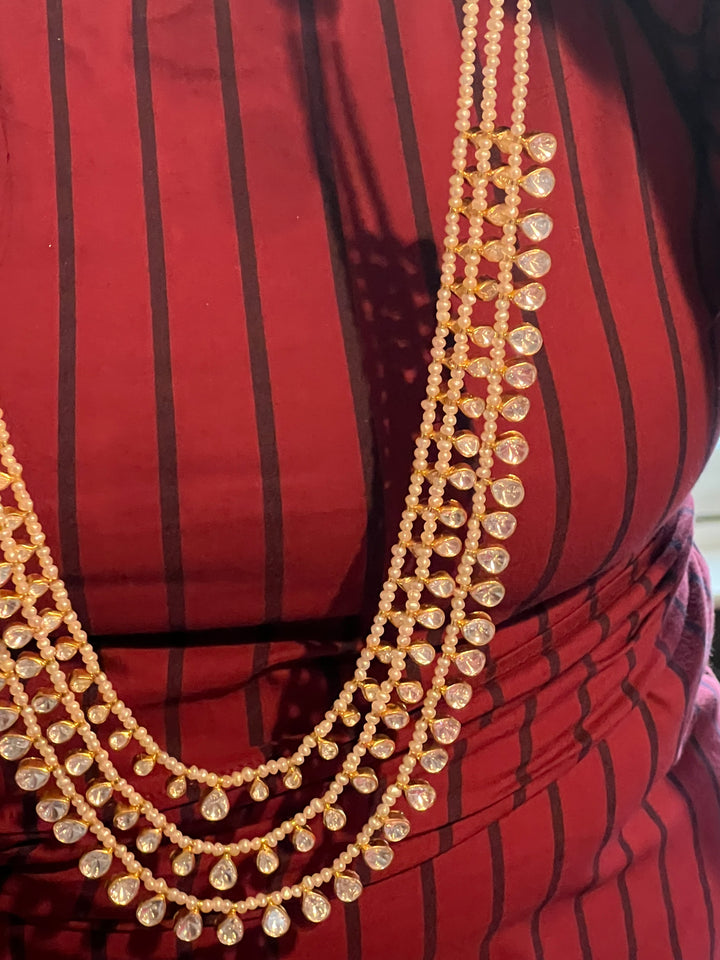 Three-Layered Kundan Freshwater Pearls 925 Silver Necklace