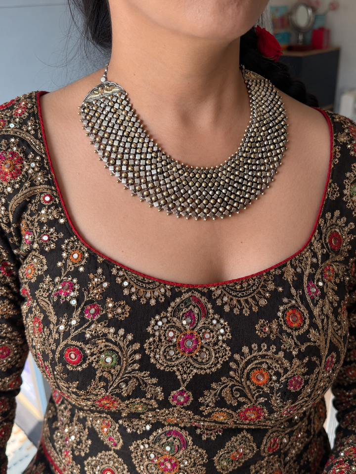 Dual Tone 925 Silver Tribal Maharani Necklace