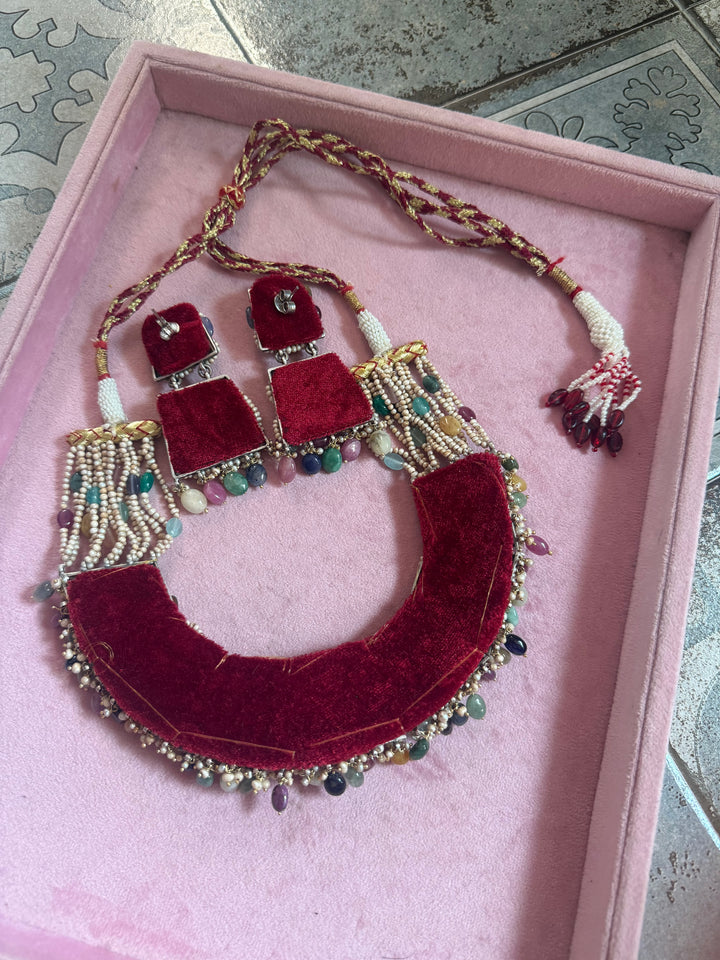 Handmade 925 Silver Nakhra Gemstone Necklace Set | SHIVKA