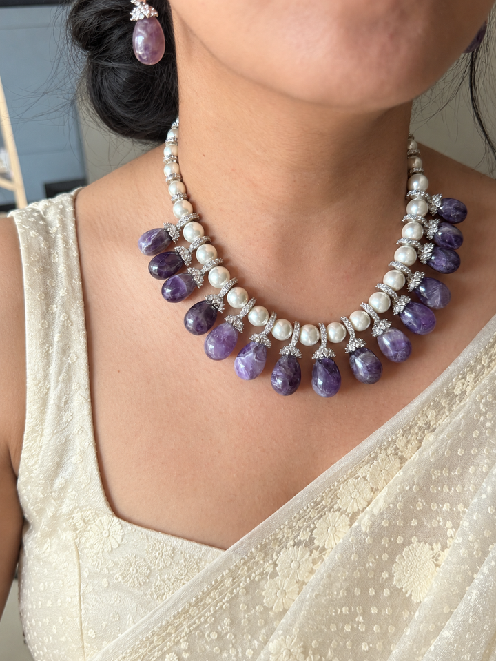 Purple Doublet and Pearl Cocktail Necklace Set