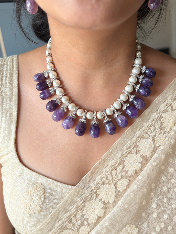 Purple Doublet and Pearl Cocktail Necklace Set