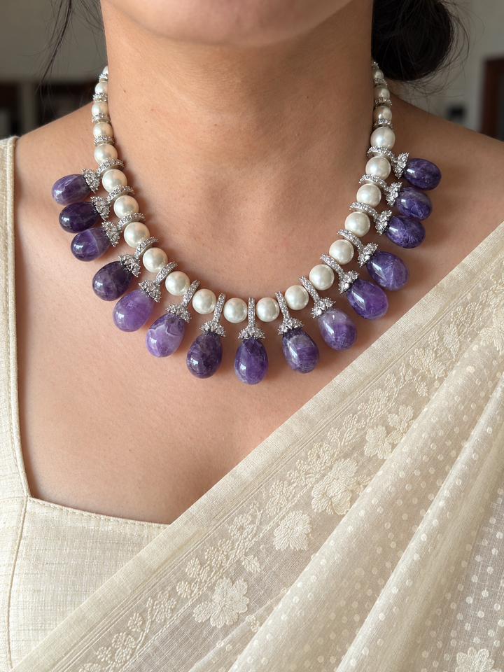Purple Doublet and Pearl Cocktail Necklace Set