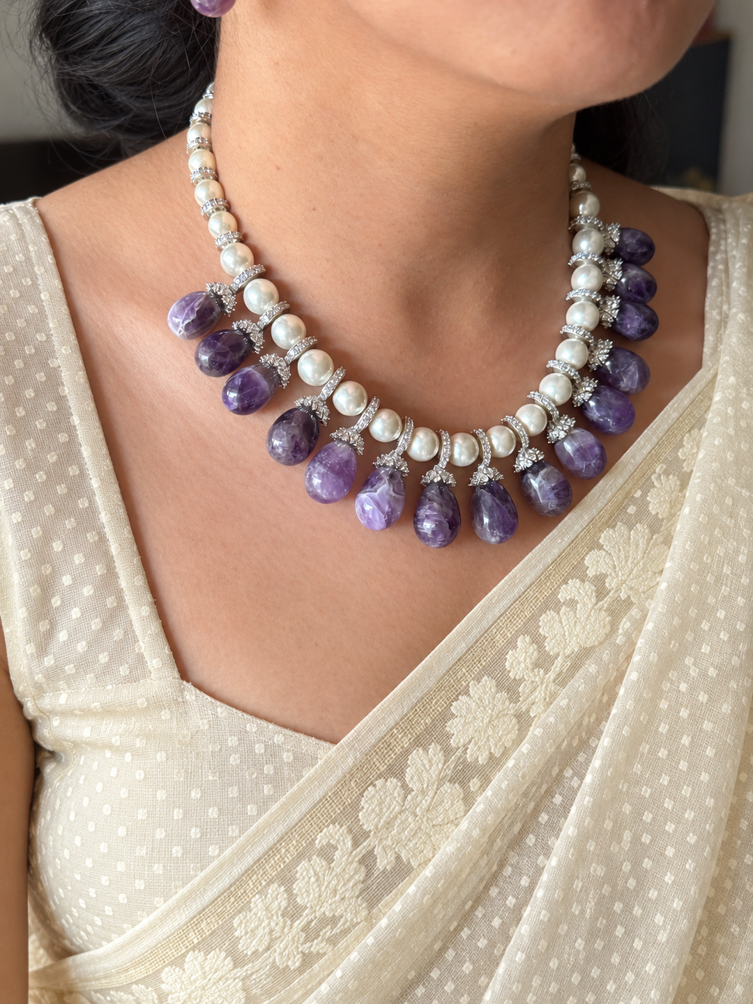 Purple Doublet and Pearl Cocktail Necklace Set