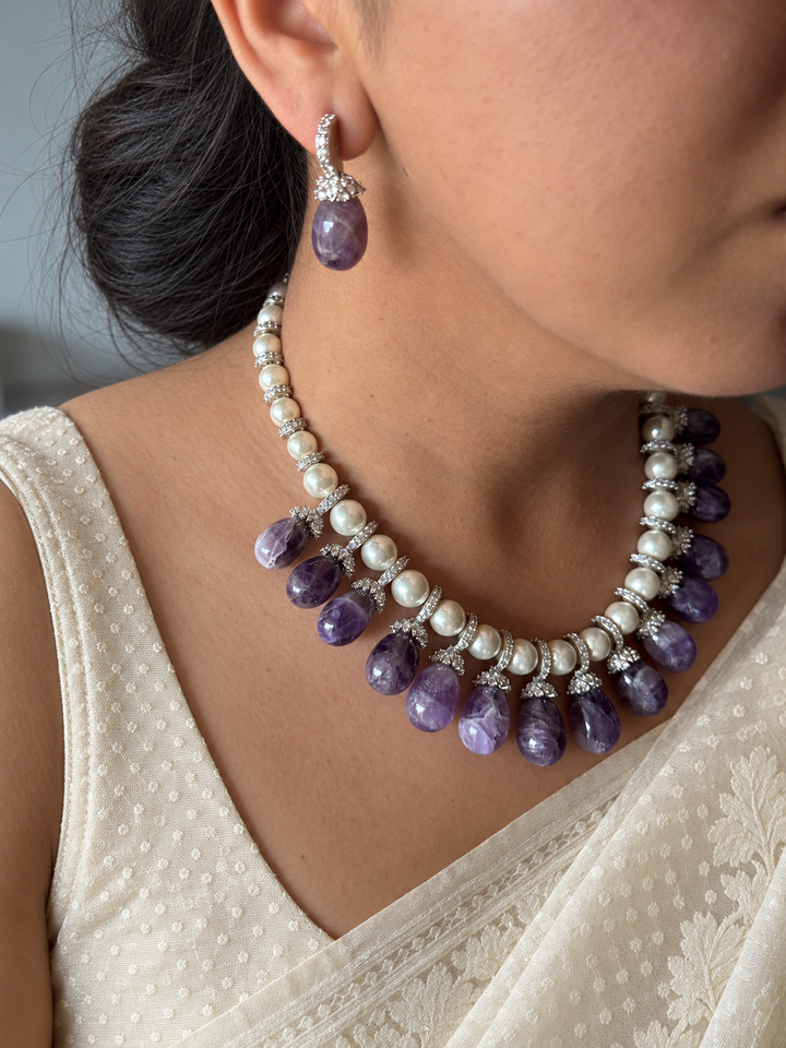 Purple Doublet and Pearl Cocktail Necklace Set