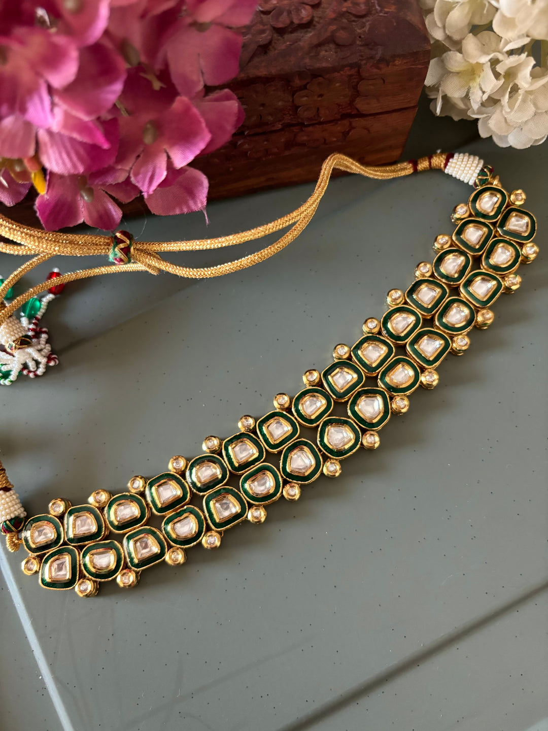 Scintillating Green Kundan Choker with Earrings