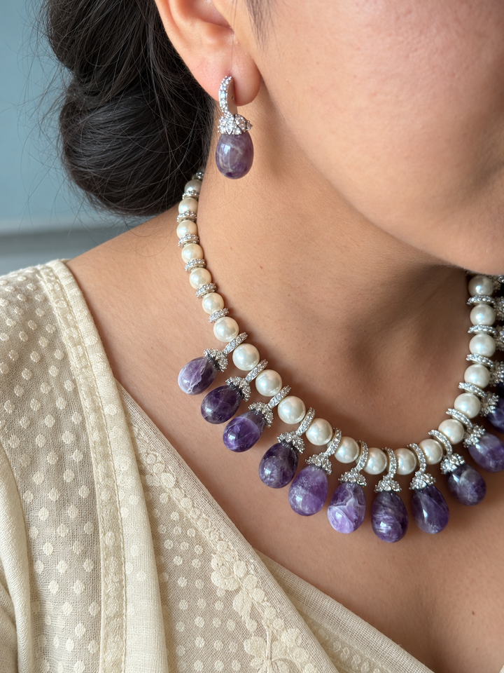 Purple Doublet and Pearl Cocktail Necklace Set