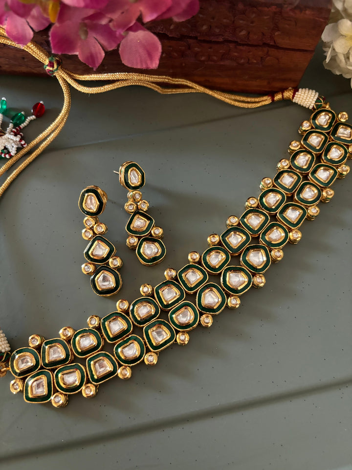 Scintillating Green Kundan Choker with Earrings