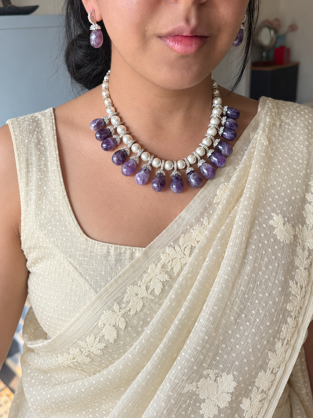 Purple Doublet and Pearl Cocktail Necklace Set