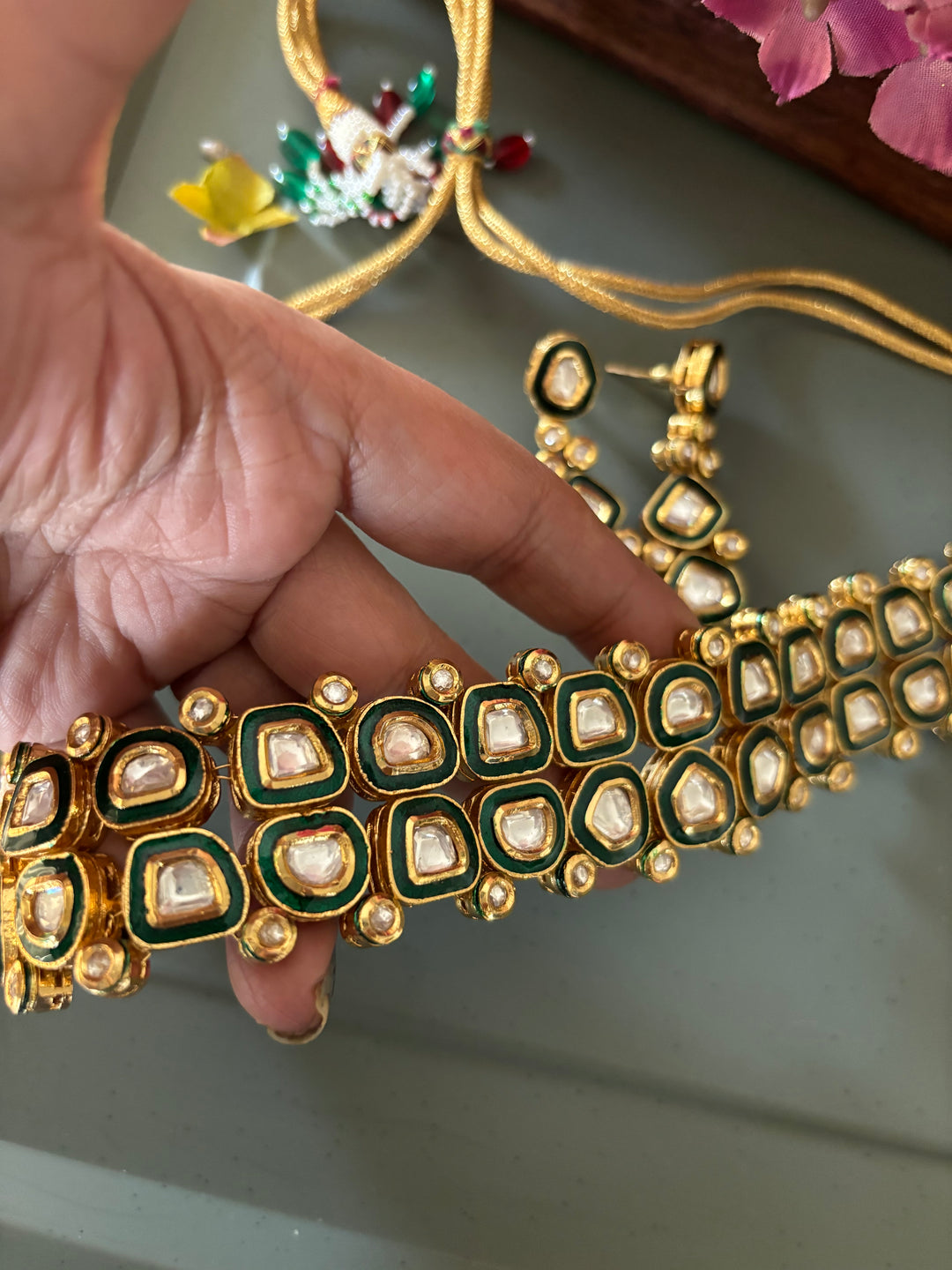 Scintillating Green Kundan Choker with Earrings