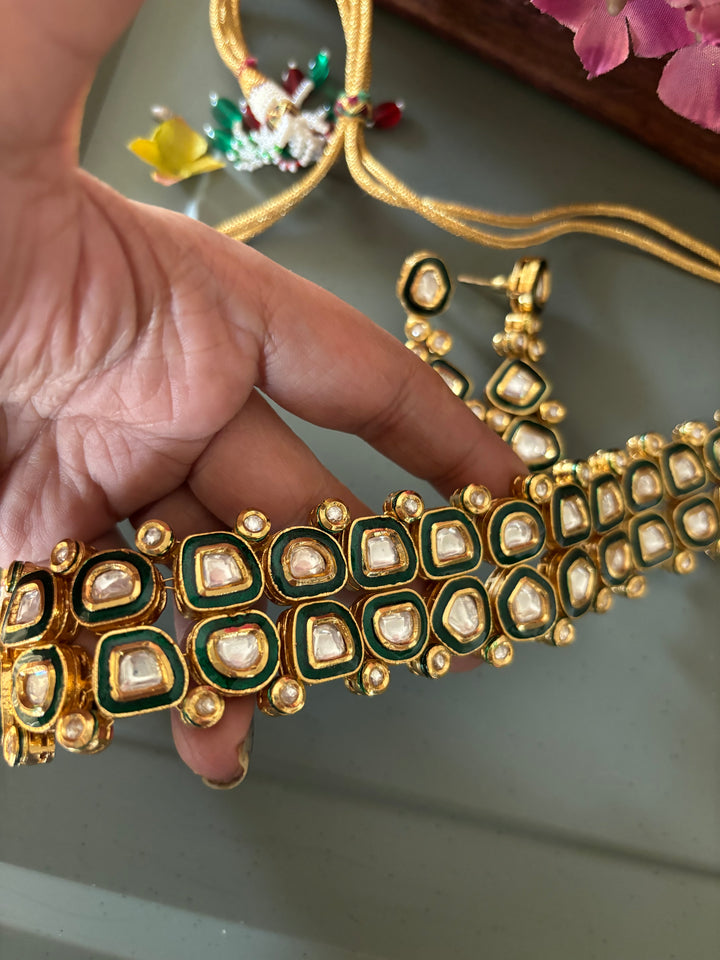 Scintillating Green Kundan Choker with Earrings