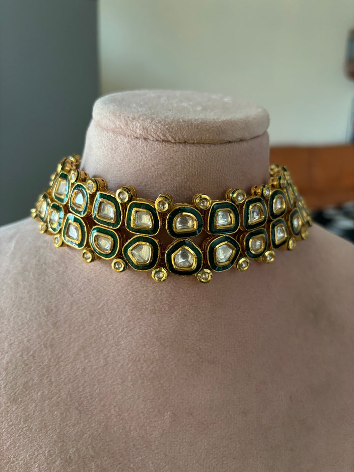 Scintillating Green Kundan Choker with Earrings