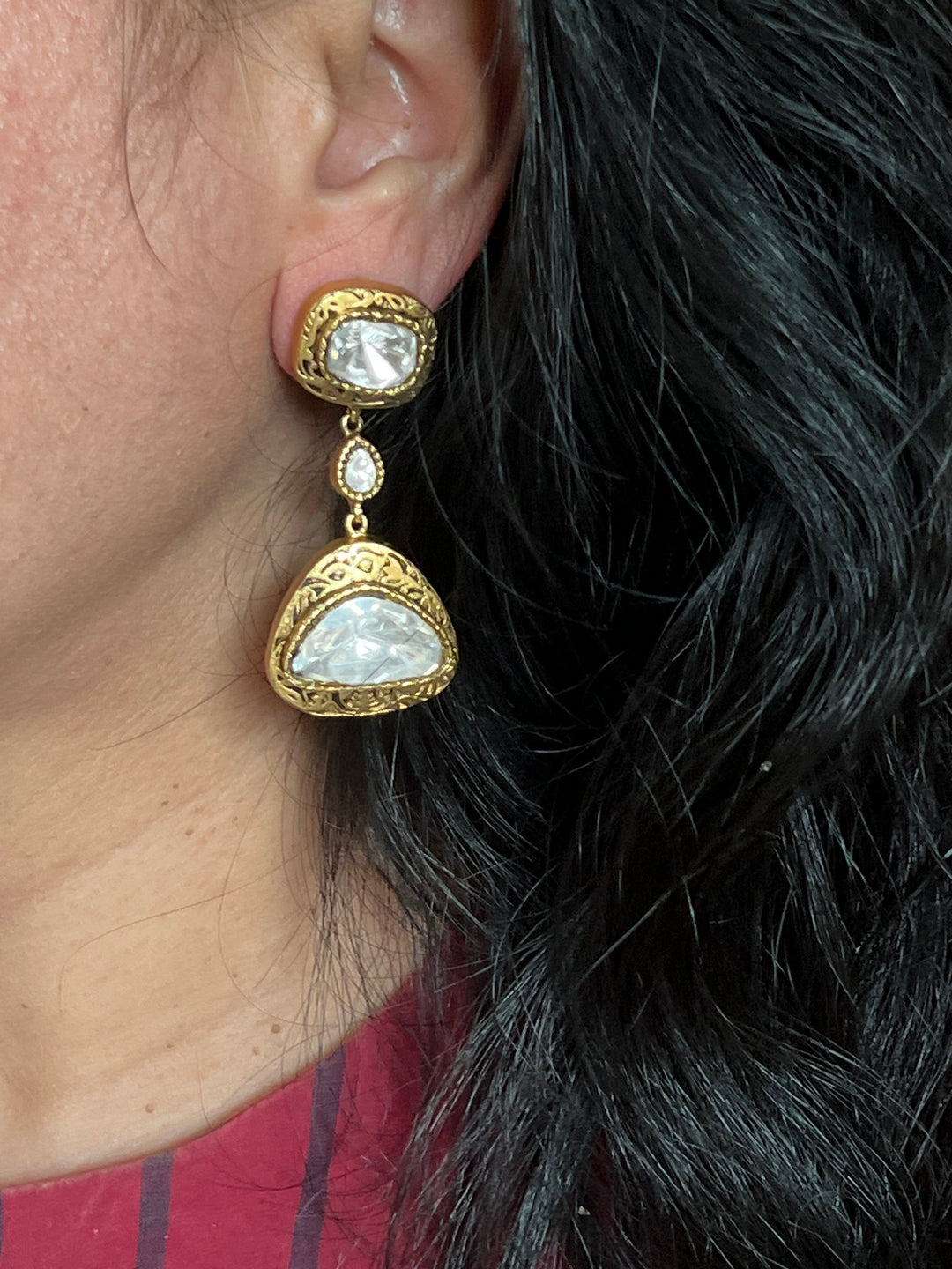 Statement Polki Kundan 925 Silver Earrings