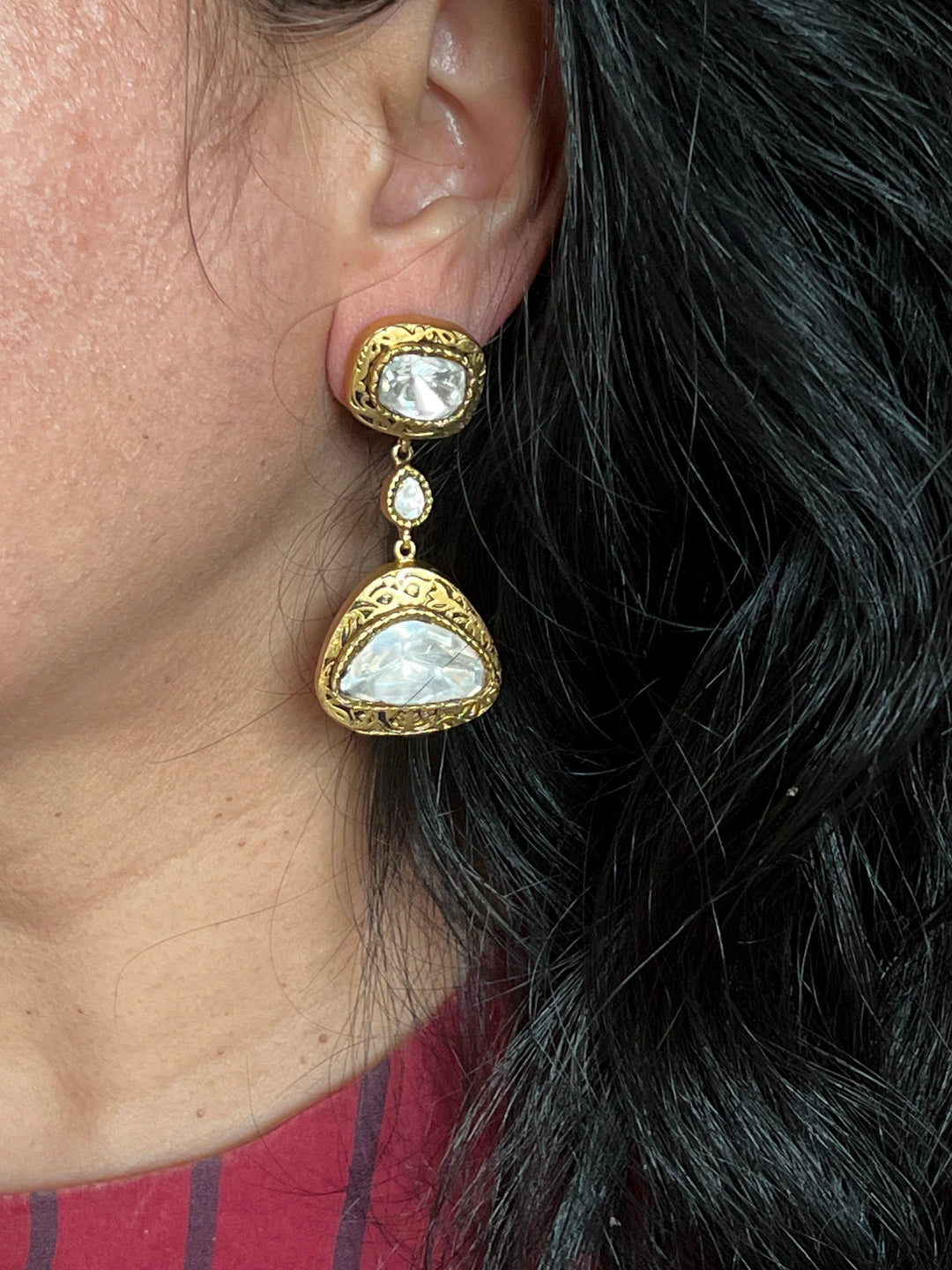Statement Polki Kundan 925 Silver Earrings