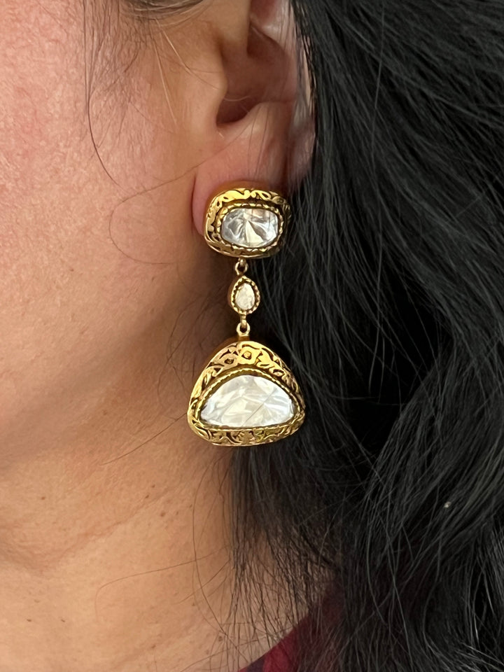 Statement Polki Kundan 925 Silver Earrings
