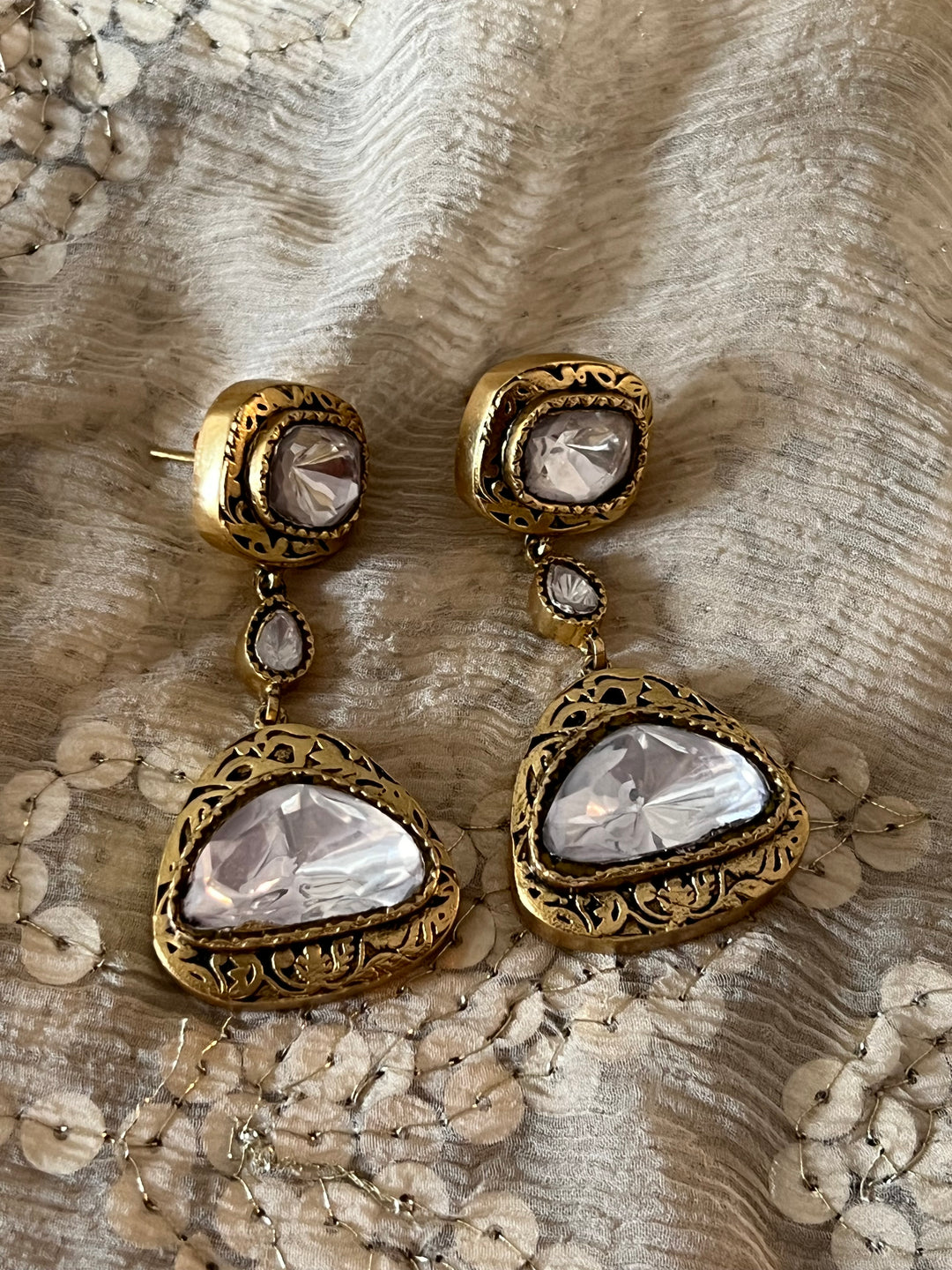 Statement Polki Kundan 925 Silver Earrings