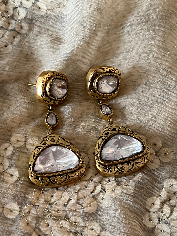 Statement Polki Kundan 925 Silver Earrings