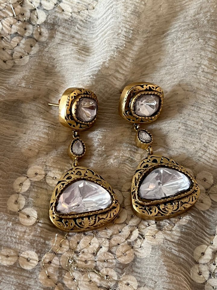 Statement Polki Kundan 925 Silver Earrings