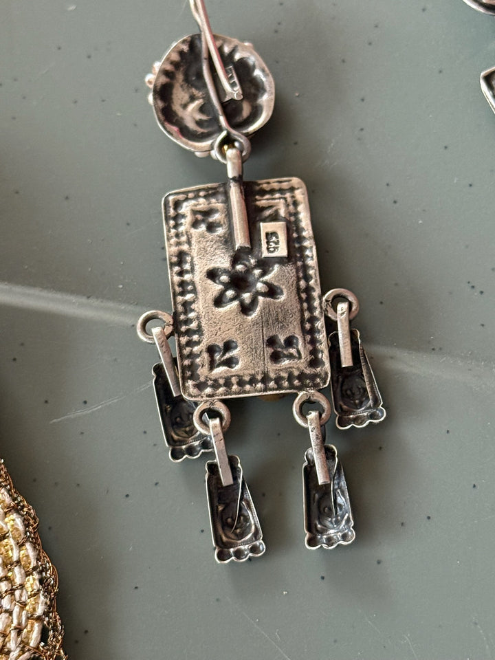 SHIVKA 925 Silver Peacock Fusion Earrings - Kundan