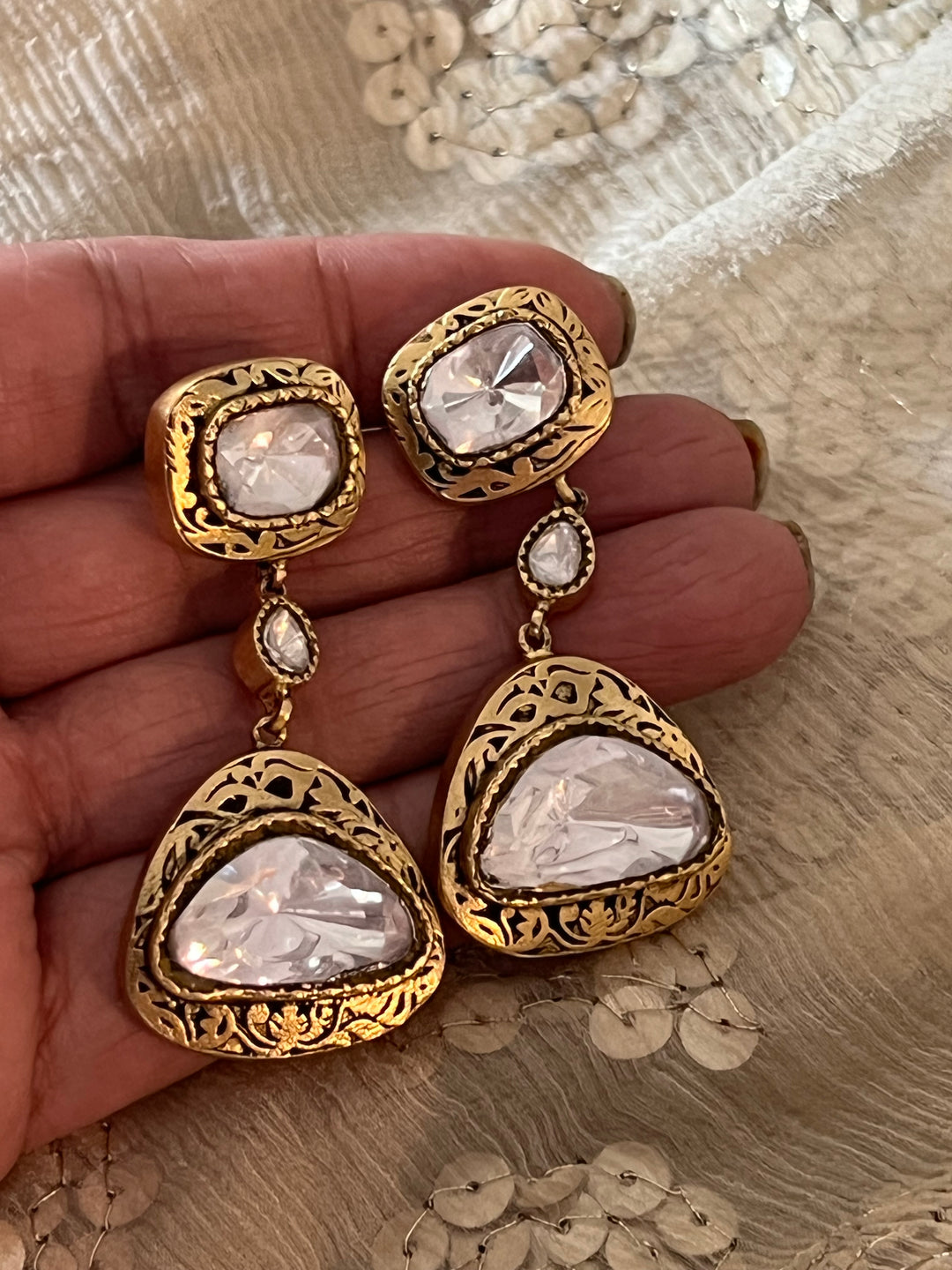 Statement Polki Kundan 925 Silver Earrings