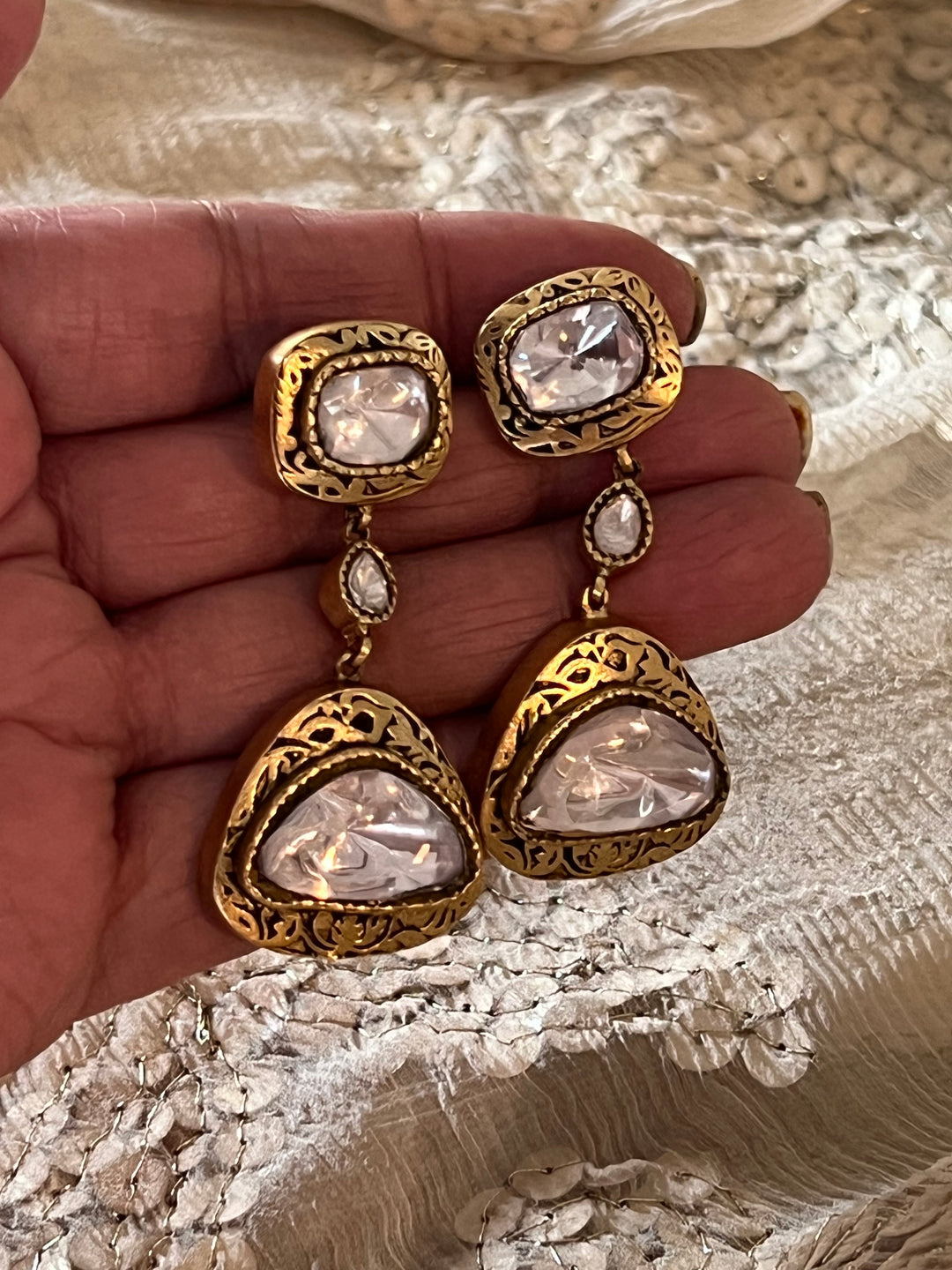 Statement Polki Kundan 925 Silver Earrings