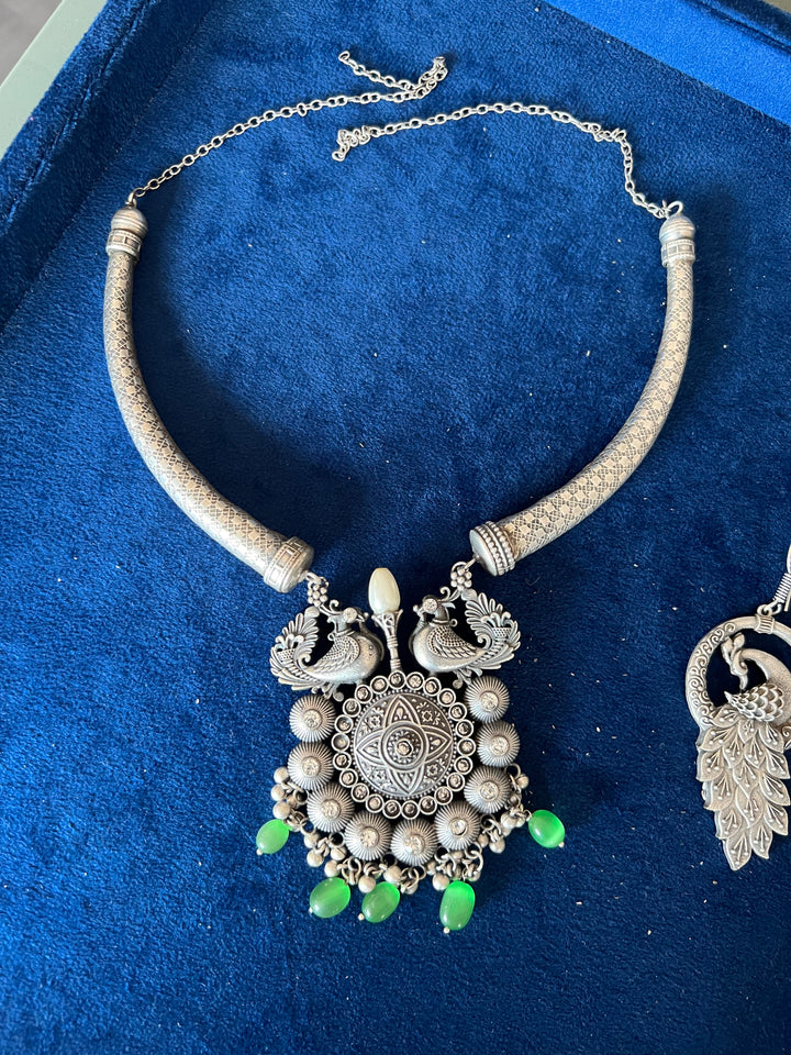 Antique Hasli Necklace with Peacock Design Earrings