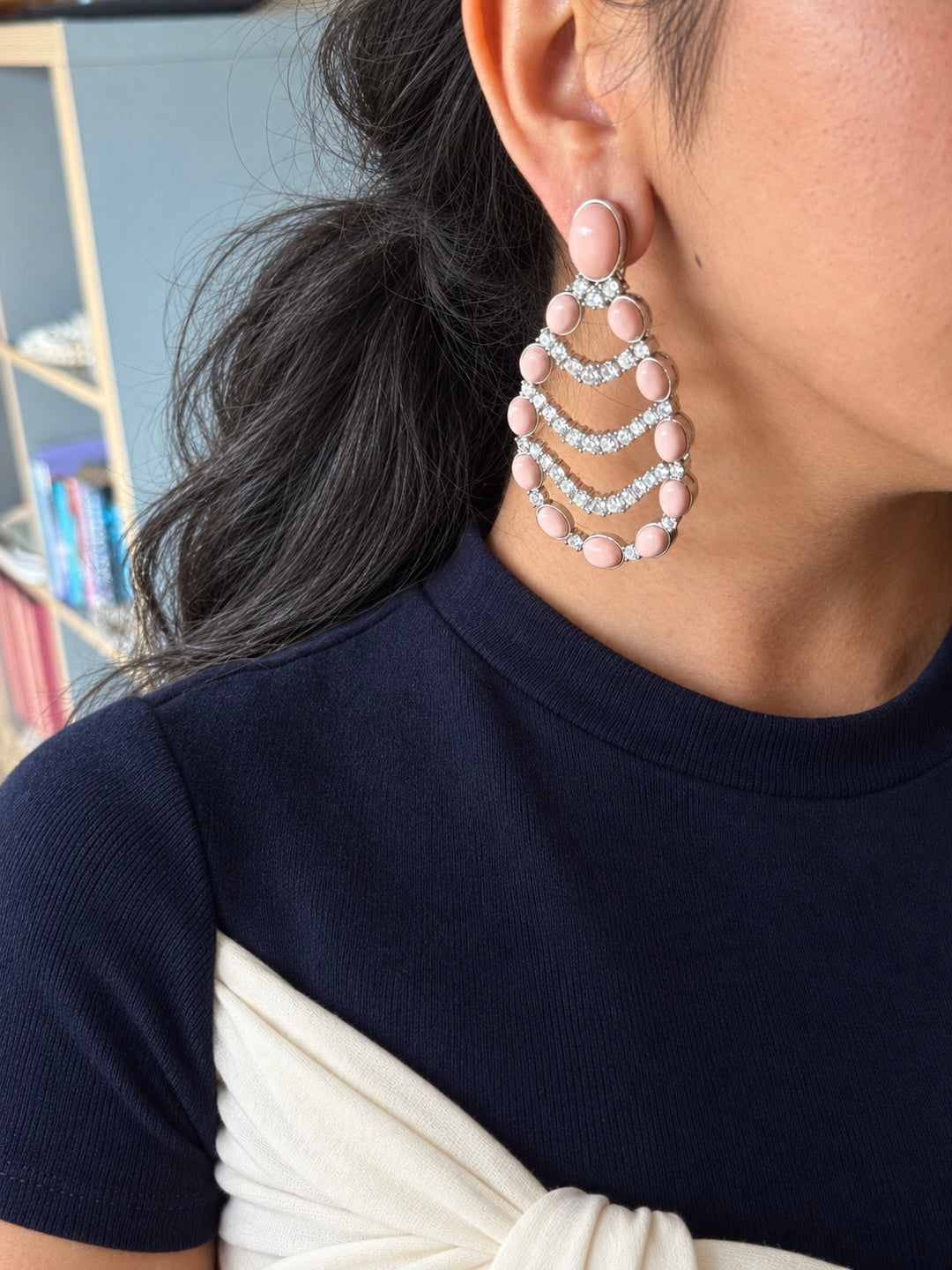Peach Coral Chandelier Statement Earrings