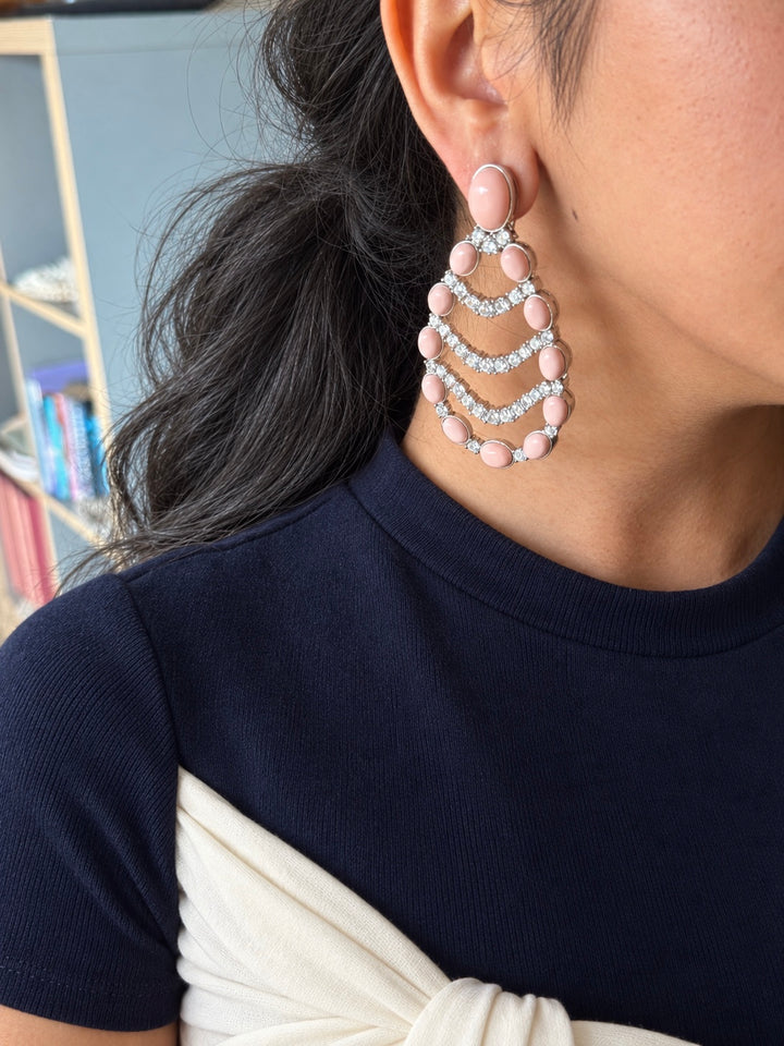 Peach Coral Chandelier Statement Earrings