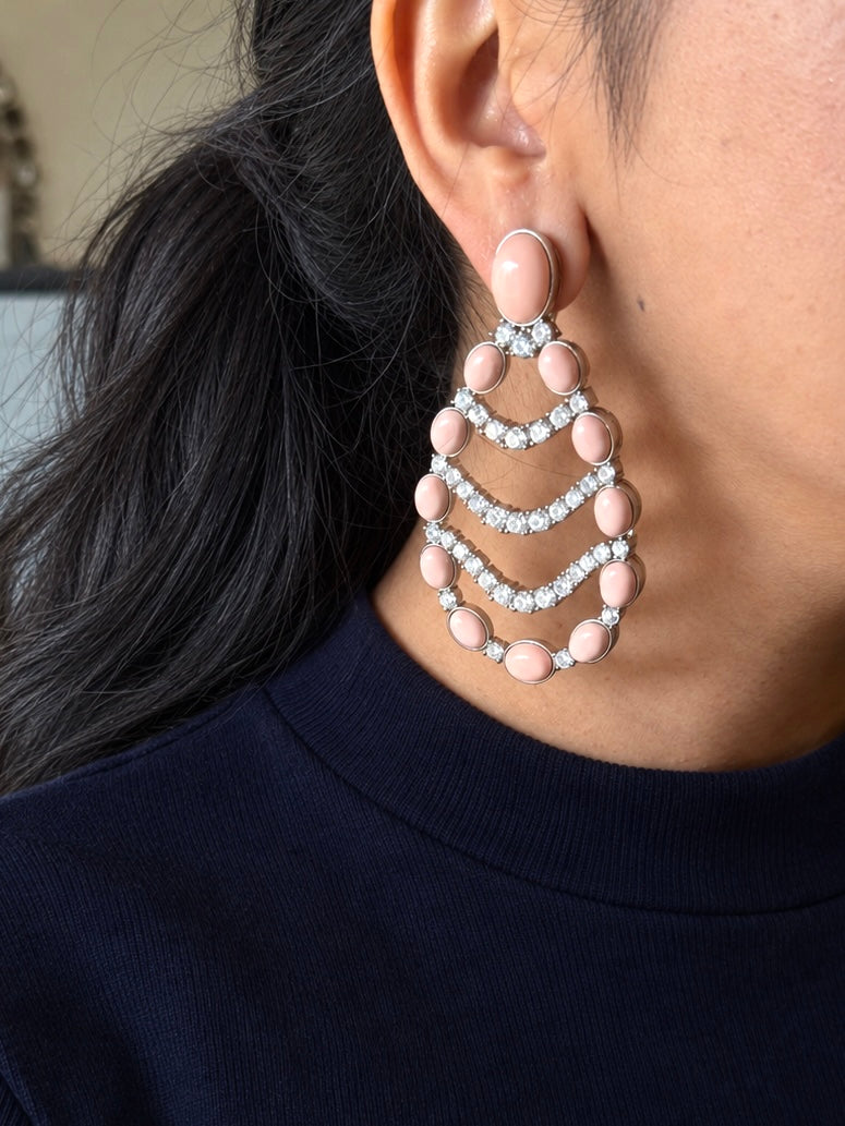 Peach Coral Chandelier Statement Earrings