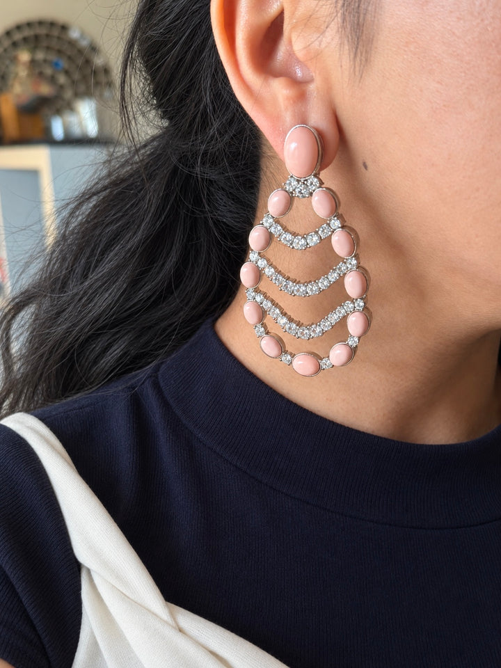 Peach Coral Chandelier Statement Earrings