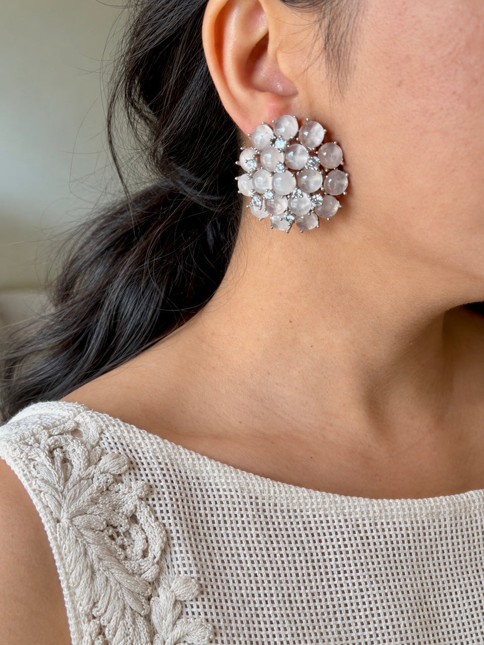 Pink Doublet Flower Stud Earrings