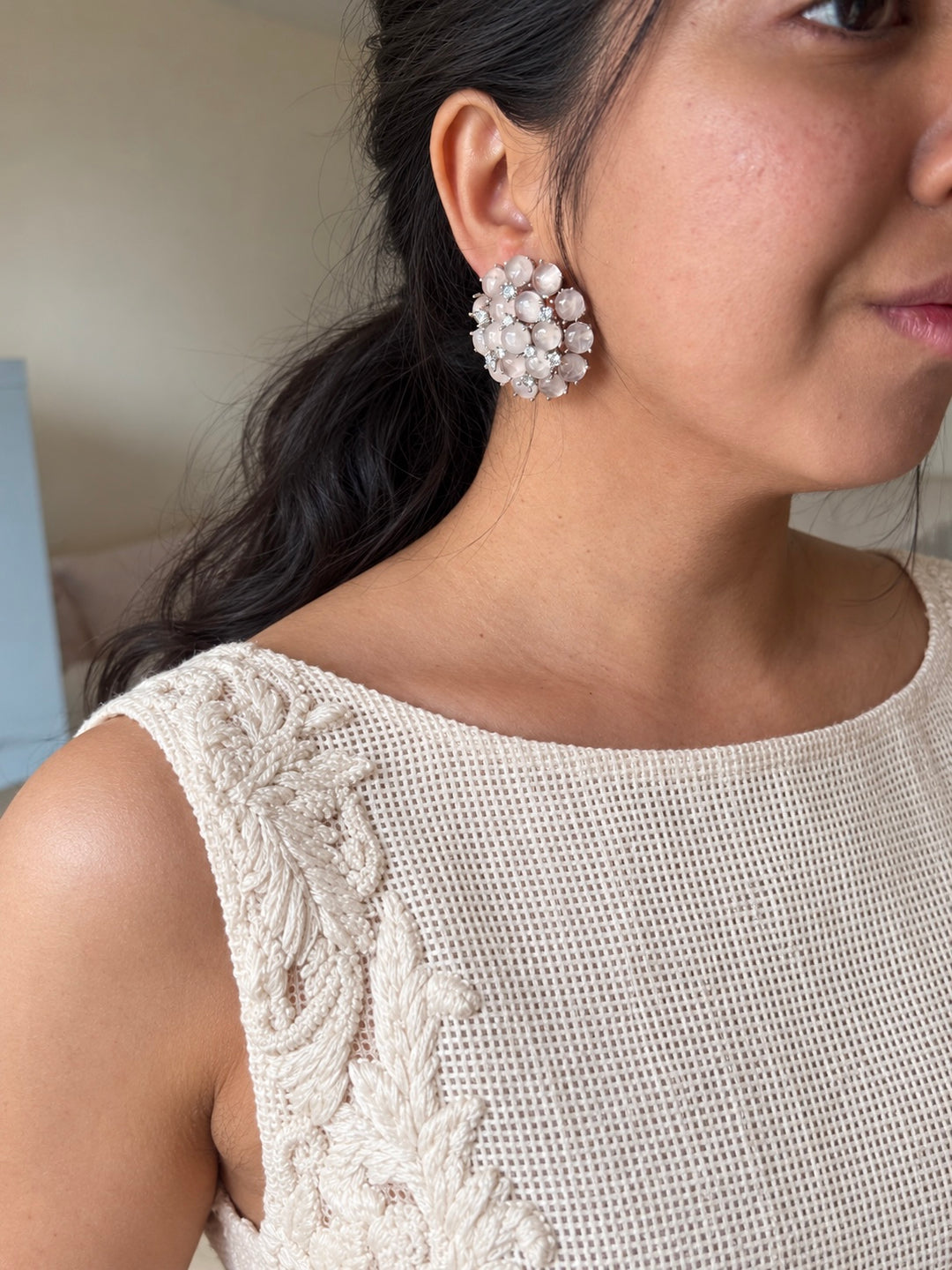Pink Doublet Flower Stud Earrings