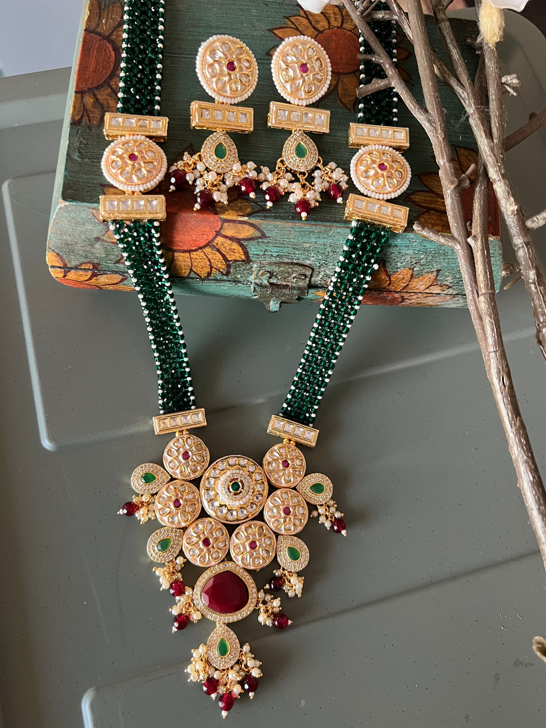 Beautiful Kundan Pendant Long Necklace with Earrings