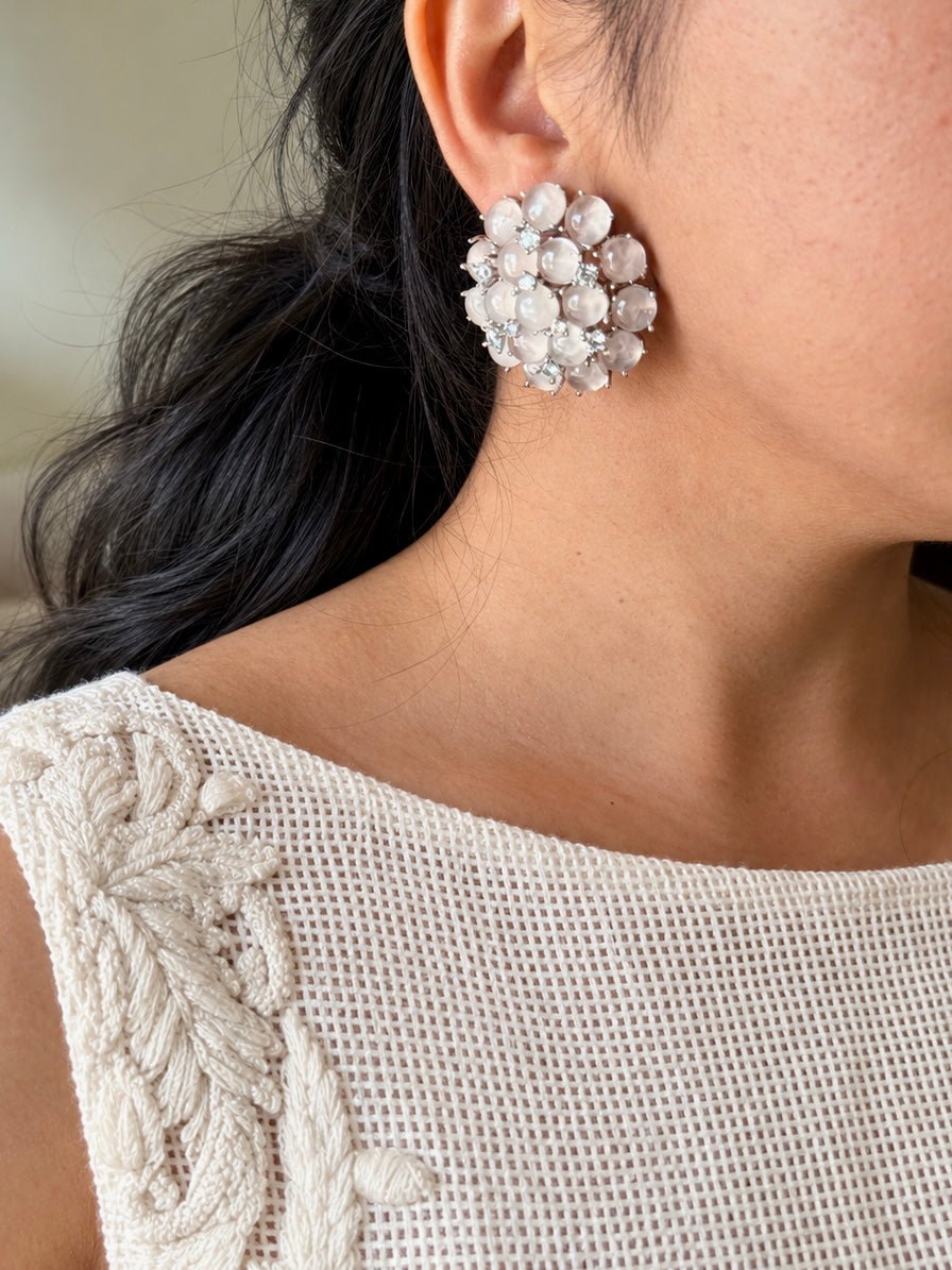 Pink Doublet Flower Stud Earrings
