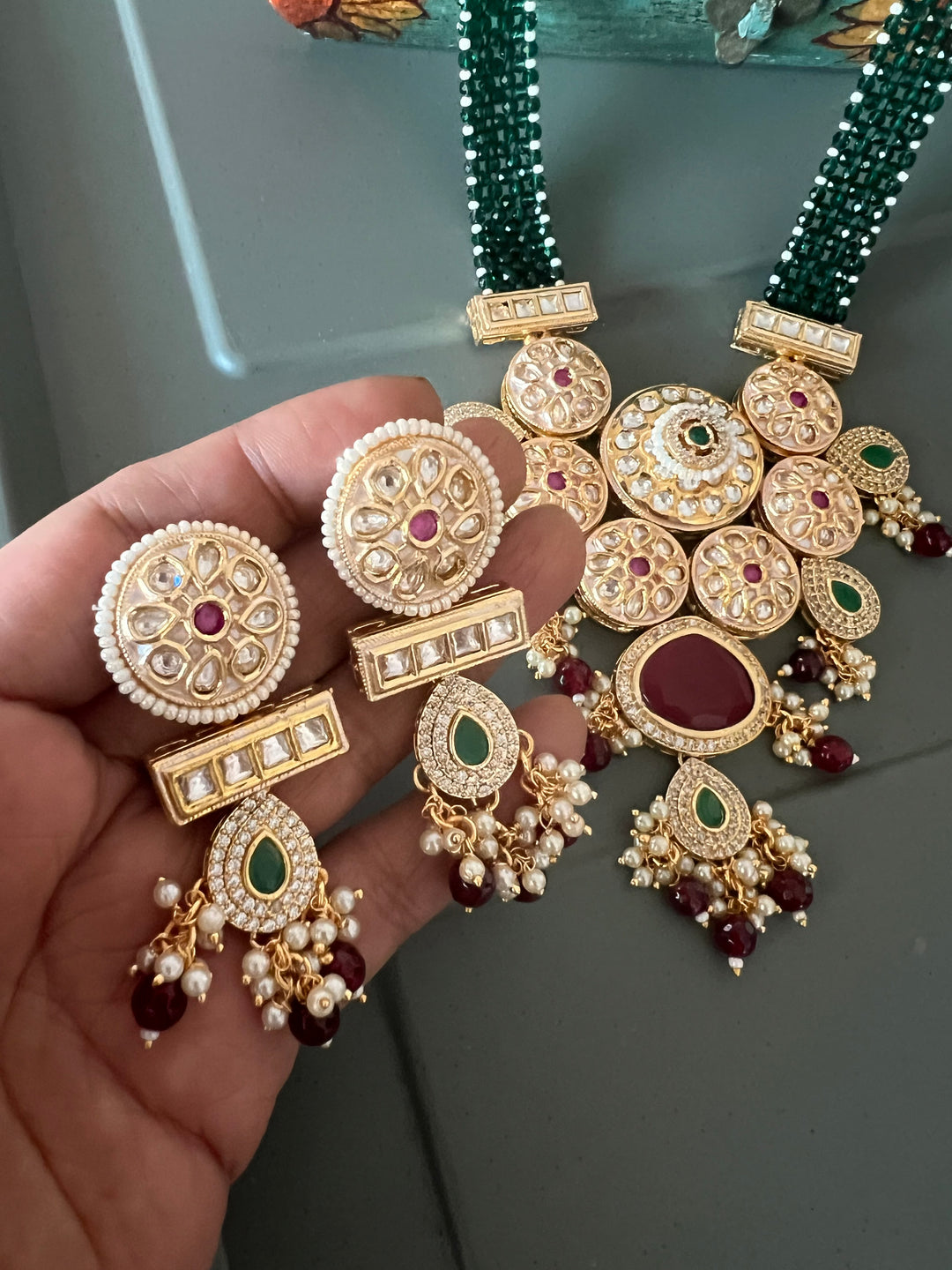 Beautiful Kundan Pendant Long Necklace with Earrings