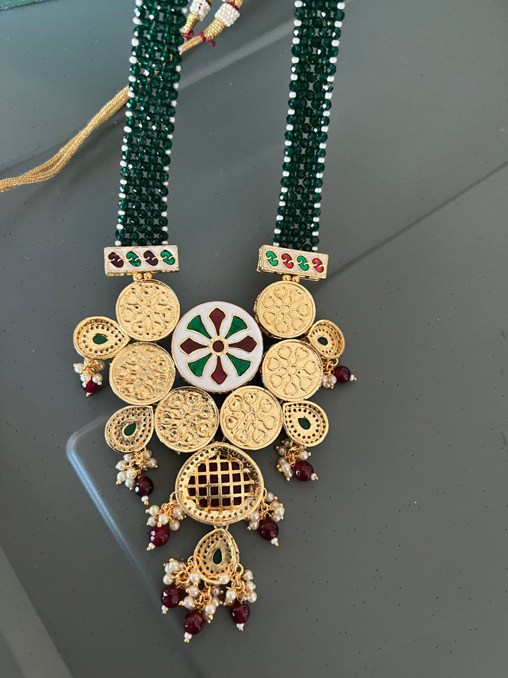Beautiful Kundan Pendant Long Necklace with Earrings