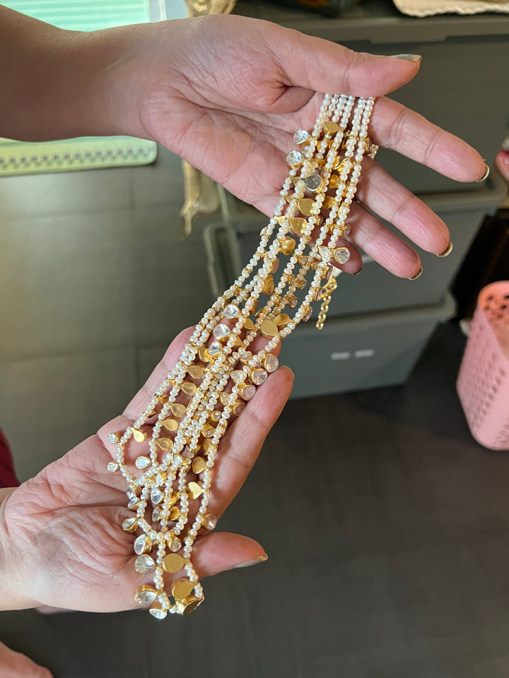 Three-Layered Kundan Freshwater Pearls 925 Silver Necklace