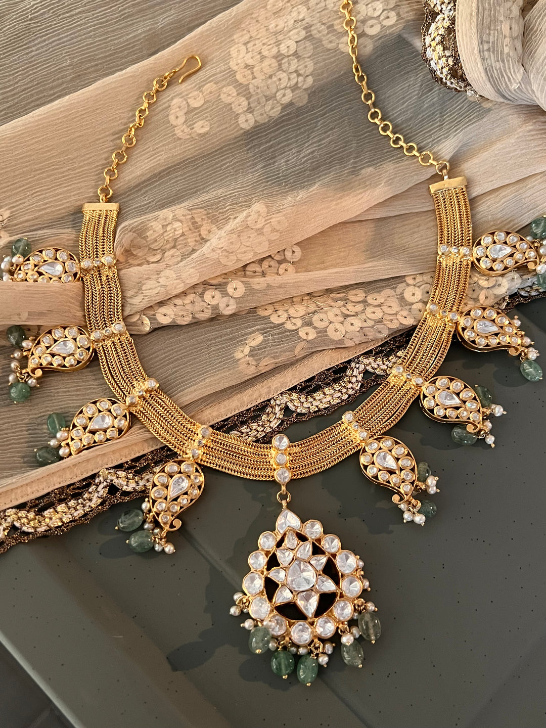 Beautiful Polki 925 Silver Necklace Set