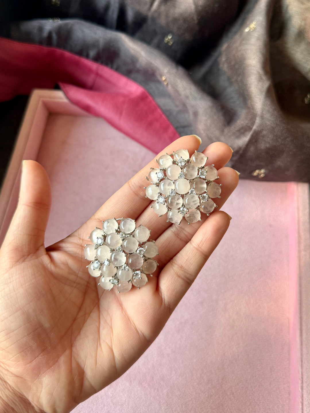 Pink Doublet Flower Stud Earrings