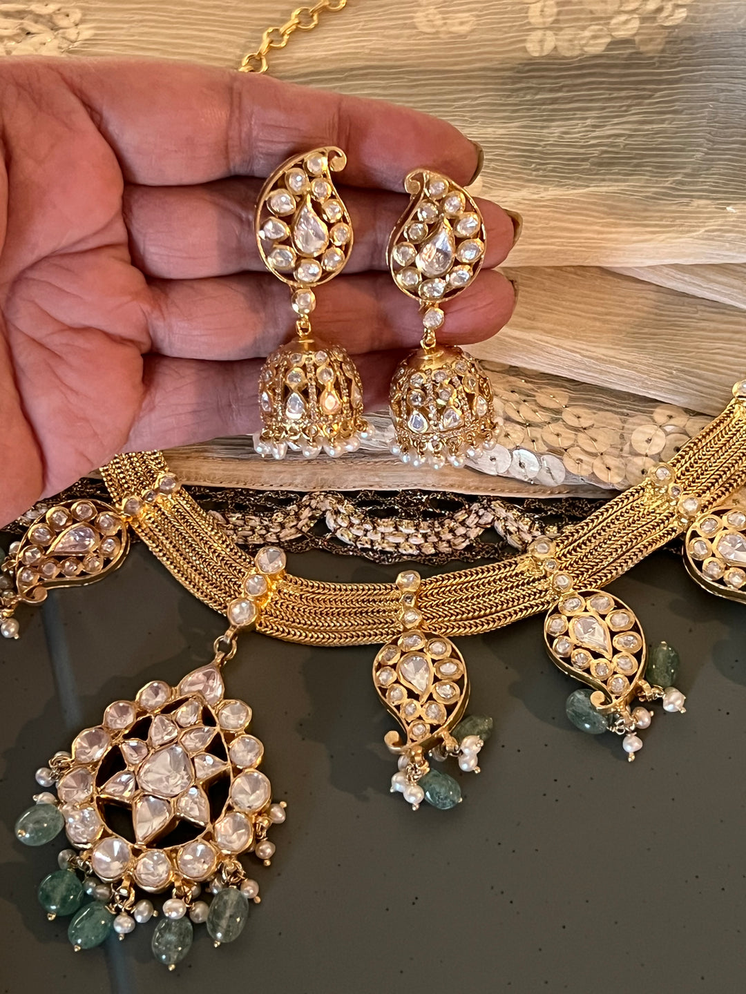 Beautiful Polki 925 Silver Necklace Set