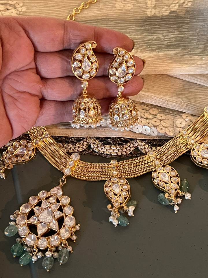 Beautiful Polki 925 Silver Necklace Set