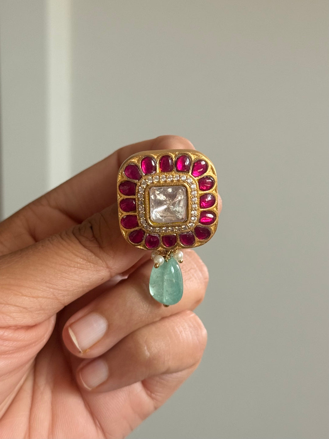 Elegant Ruby Polki Kundan 925 Silver Earrings
