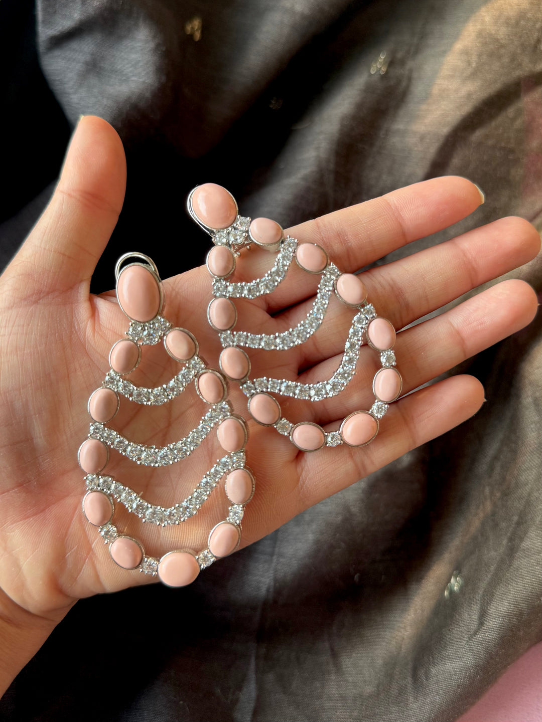 Peach Coral Chandelier Statement Earrings