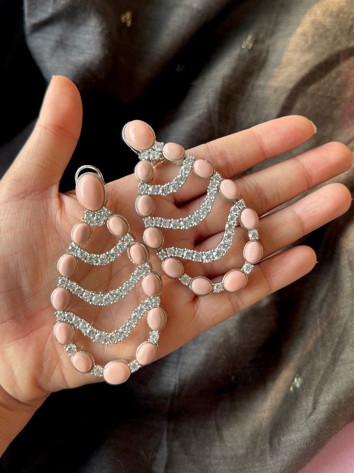 Peach Coral Chandelier Statement Earrings