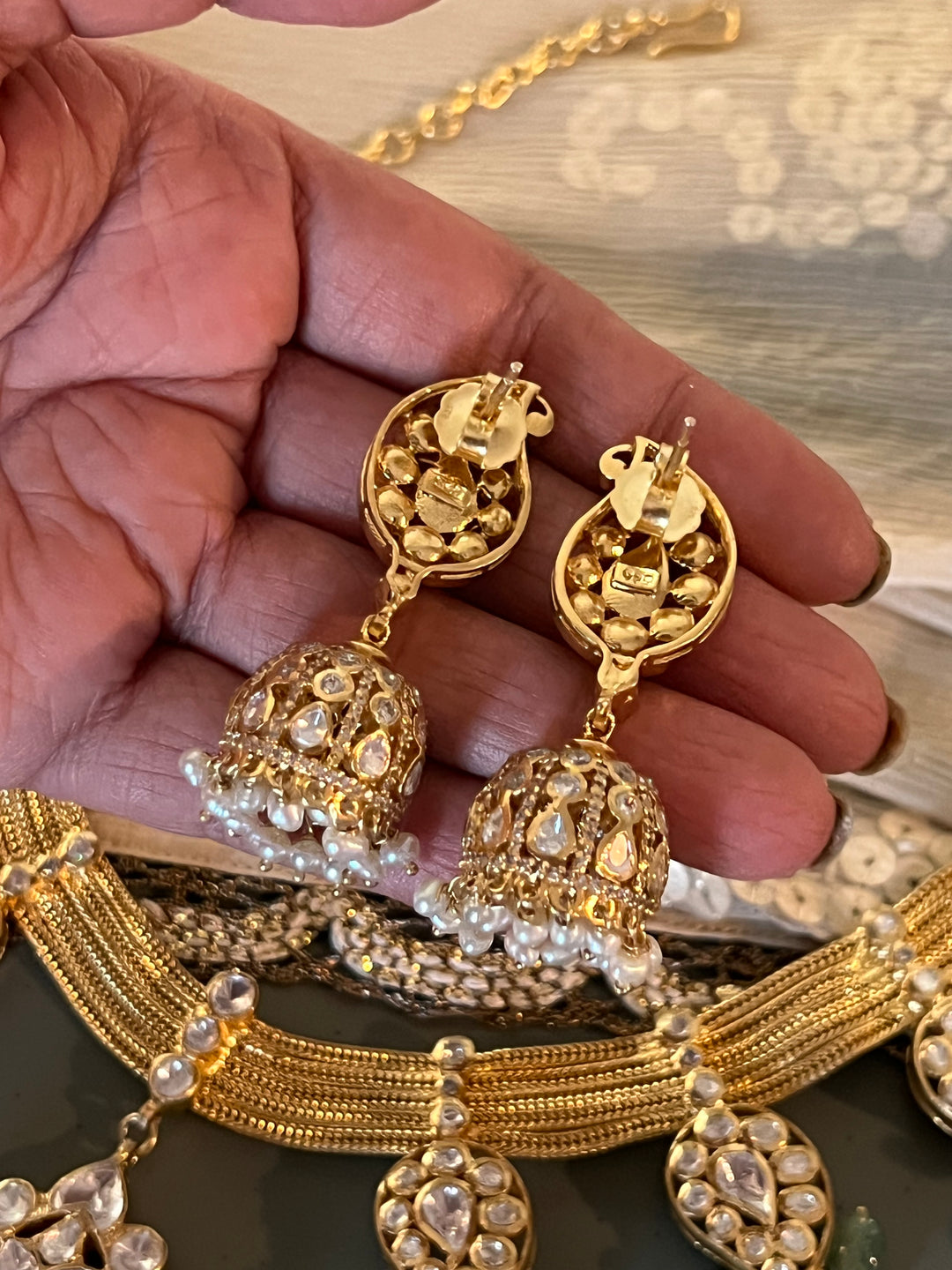 Beautiful Polki 925 Silver Necklace Set