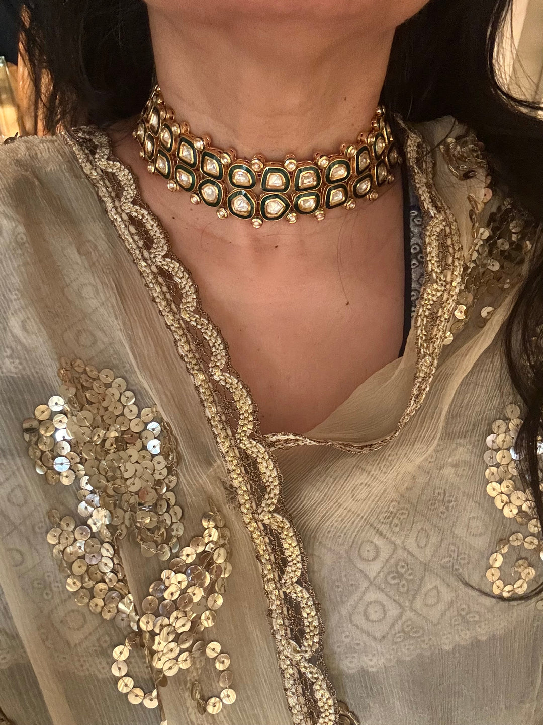 Scintillating Green Kundan Choker with Earrings