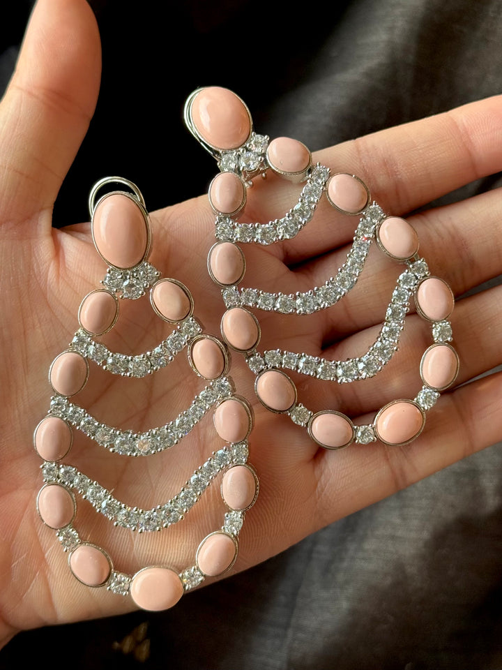 Peach Coral Chandelier Statement Earrings